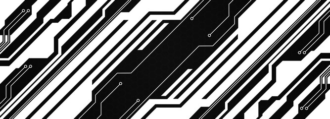 Abstract geometrical cyber tech metaverse digital web 3 horizontal dark banner design template blank with place for text . Geometrical black and white sci fi cyberpunk shapes interface hud hui