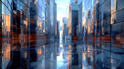 Abstract view of a futuristic building corridor with dynamic lighting