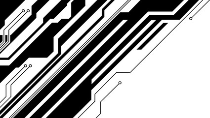 Abstract geometrical cyber tech illustration digital web 3 horizontal shapes design template blank. Geometrical black dark sci-fi cyberpunk blueprints pcb board integrated circuit interface
