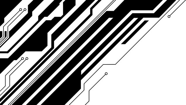 Abstract geometrical cyber tech illustration digital web 3 horizontal shapes design template blank. Geometrical black dark sci-fi cyberpunk blueprints pcb board integrated circuit interface