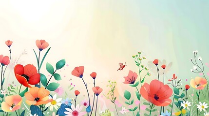 Spring floral banner background. Colorful floral illustration design. Generative Ai