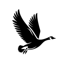 Black and white illustration of a goose. Professional vector logo of a flying duck.