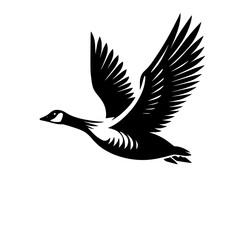 Black and white illustration of a goose. Professional vector logo of a flying duck.