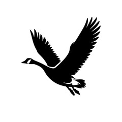 Black and white illustration of a goose. Professional vector logo of a flying duck.
