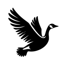 Fototapeta na wymiar Black and white illustration of a goose. Professional vector logo of a flying duck.