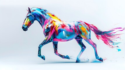 neon in motion: a majestic white horse in vibrant hues