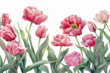 Fototapeta premium Vector watercolor banner with beautiful flowers framed for mother's day