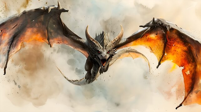skyborne legend: the epic flight of a horned dragon