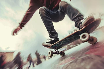 Fotobehang a person on a skateboard © White