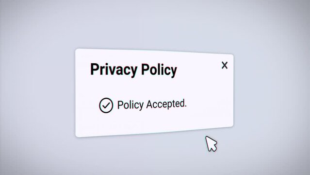 Mouse cursor clicking accept privacy policy checkbox agreement and privacy Policy accepted animation. Pixelated screen.