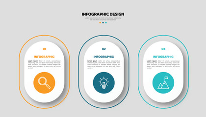 Modern business infographic template with 3 options or steps icons.