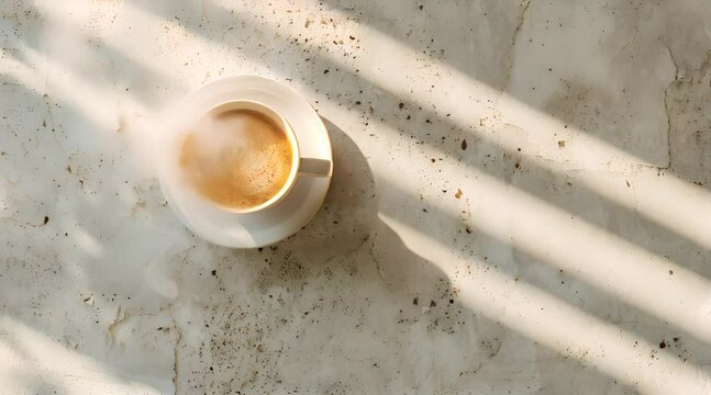 Morning Coffee Cup in Sunlight on Table with AI generated.
