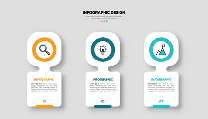 Modern business infographic template with 3 options or steps icons.