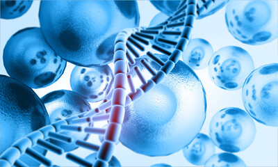 DNA strand on scientific background. 3d illustration..