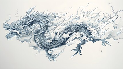 whispers of myth: the dragon's pencil sketch - obrazy, fototapety, plakaty