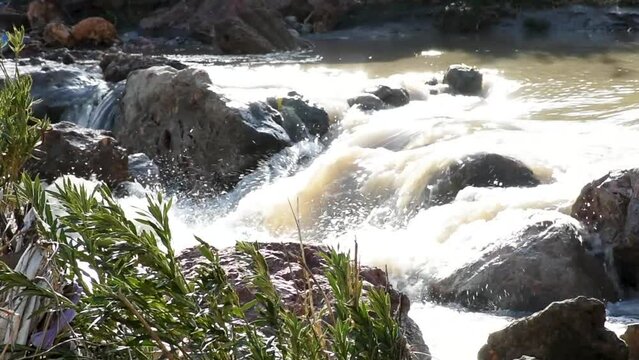 Water flowing over rocks in Hammam Guergour, Setif, Algeria.