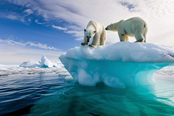 Fotobehang two polar bears on an iceberg © Ion