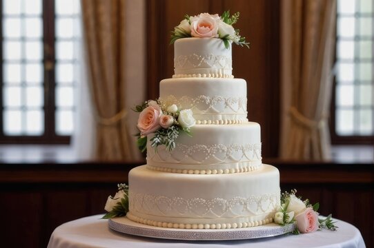 A wedding cake with flowers