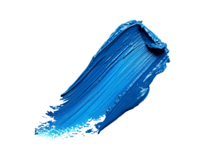 Blue lipstick smear smudge isolated on transparent background. Color makeup swatch