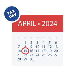 Tax Day Reminder Vector Template Isolated on White Background - Design Element with Marked Payday - USA Tax Deadline Concept, Due Date for IRS Federal Income Tax Returns: 15th April 2024 - 751339091