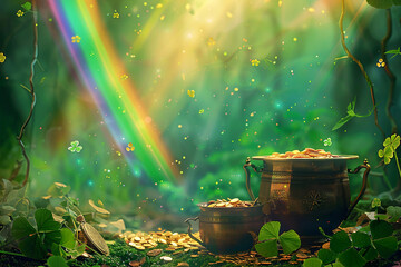 st patricks day, st patrick background, pot of gold coins