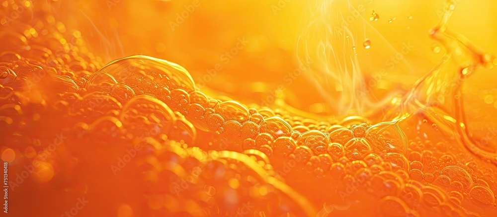 Poster A vivid close-up of a yellow background with bubbles floating across the surface. The bubbles create an interesting texture against the bright yellow backdrop, adding a playful and dynamic element to