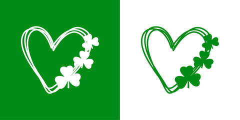 Día de San Patricio. Silueta de treboles con corazón lineal para su uso en felicitaciones y tarjetas  © teracreonte
