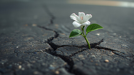 a flower growing through a crack in the ground