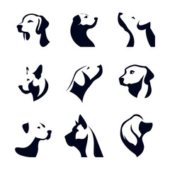set of black and white dog icons logo isolated on background