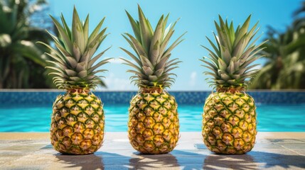 Amidst the swimming pool, pineapples evoke the essence of tropical fruits.