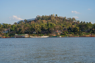 Fototapeta na wymiar View to the countryside, the Mekong River and Mount Phousi of Luang Prabang in Laos, Southeast Asia