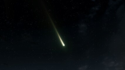 Fireball in the sky of the Earth. Meteor trail isolated. A beautiful meteor burst into flames in the air.