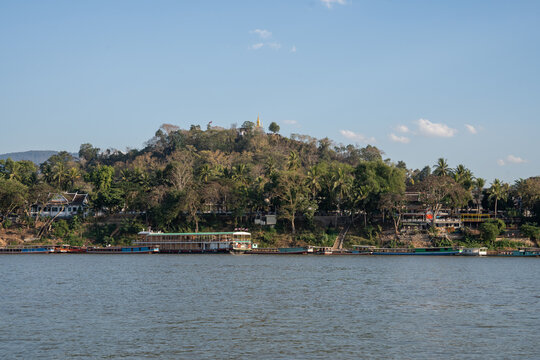 View to the countryside, the Mekong River and Mount Phousi of Luang Prabang in Laos, Southeast Asia