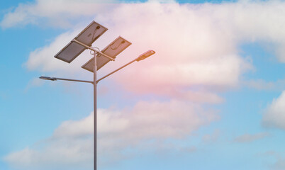 Solar lamps street LED lighting pole. Solar power lamp save energy and reduces global warming. clean energy