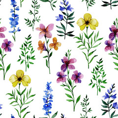 watercolor seamless pattern with wildflowers