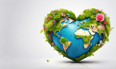 Fototapeta premium World Health Day concept heart shape world globe with blooming nature on white background