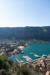 Fototapeta premium Coastal view on a sunny winter day on the Bay of Kotor, Montenegro