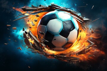 Soccer ball explosion. Goal fire. Generate Ai