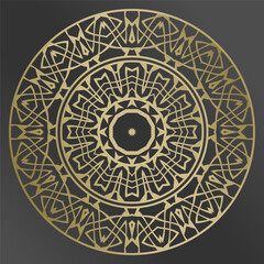 Gold pattern element on background. Round transparent frame. Plate. Mandala.