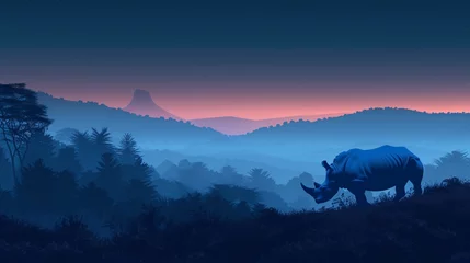Zelfklevend Fotobehang a rhinoceros in a landscape © Ion
