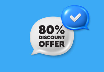 80 percent discount tag. Text box speech bubble 3d icons. Sale offer price sign. Special offer symbol. Discount chat offer. Speech bubble banner. Text box balloon. Vector