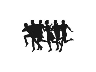 Set of running people, isolated vector silhouettes. A group of men and women runners. Marathon race, sport, and fitness design template with runners and athletes in flat style.
