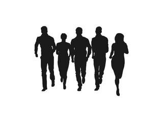 Set of running people, isolated vector silhouettes.Group of men and women runners.Marathon race, sport and fitness design template with runners and athletes in flat style.isolated on white background.