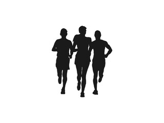 Set of running people, isolated vector silhouettes.A group of men and women runners.Marathon race, sport, and fitness design template with runners and athletes in flat style.