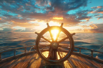 a ship steering wheel on a boat - Powered by Adobe