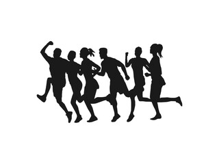Fototapeta na wymiar Men and Women jogging. set of running people, isolated vector silhouettes. Marathon race, sport and fitness design template with runners and athletes in flat style. isolated on white background.