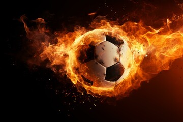 Soccer ball fire flame. Power goal. Generate Ai