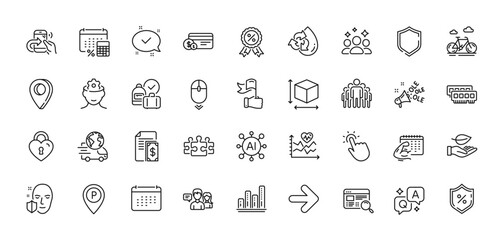 Puzzle, Annual tax and Box size line icons pack. AI, Question and Answer, Map pin icons. Website search, Cardio training, Leaf web icon. Squad, Leadership, Parking pictogram. Vector