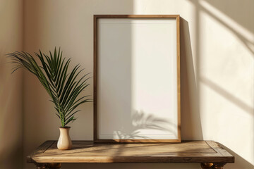 Wooden frame mockup on the wall.