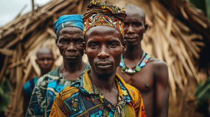 Fototapeta premium Local tribal people in African village. 